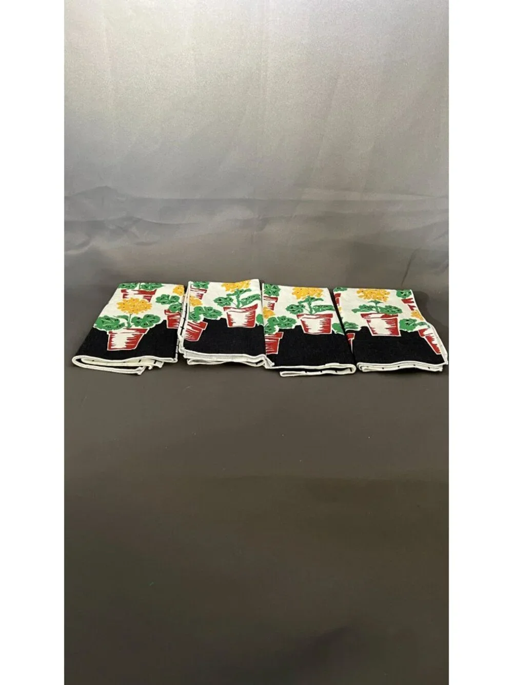 Set Of 4 Vintage Cotton Napkins With Potted Flowers Print